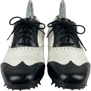 FootJoy Womens 6.5M Black White Leather Wingtip Spiked Classic Oxford Golf Shoes